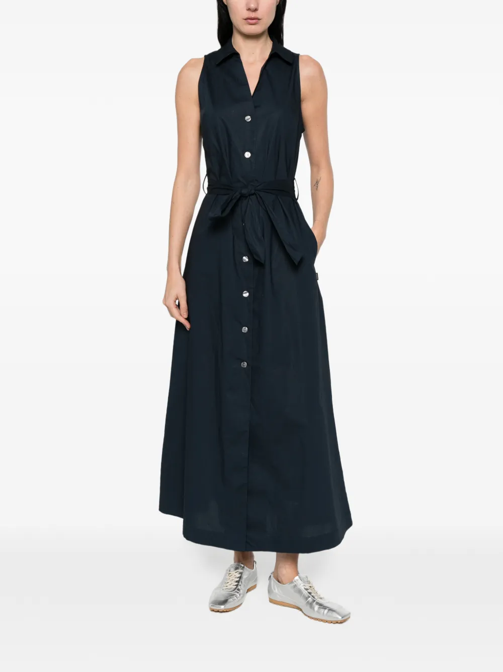  Woolrich Buttoned Belted Midi Shirt Dress - Blue 