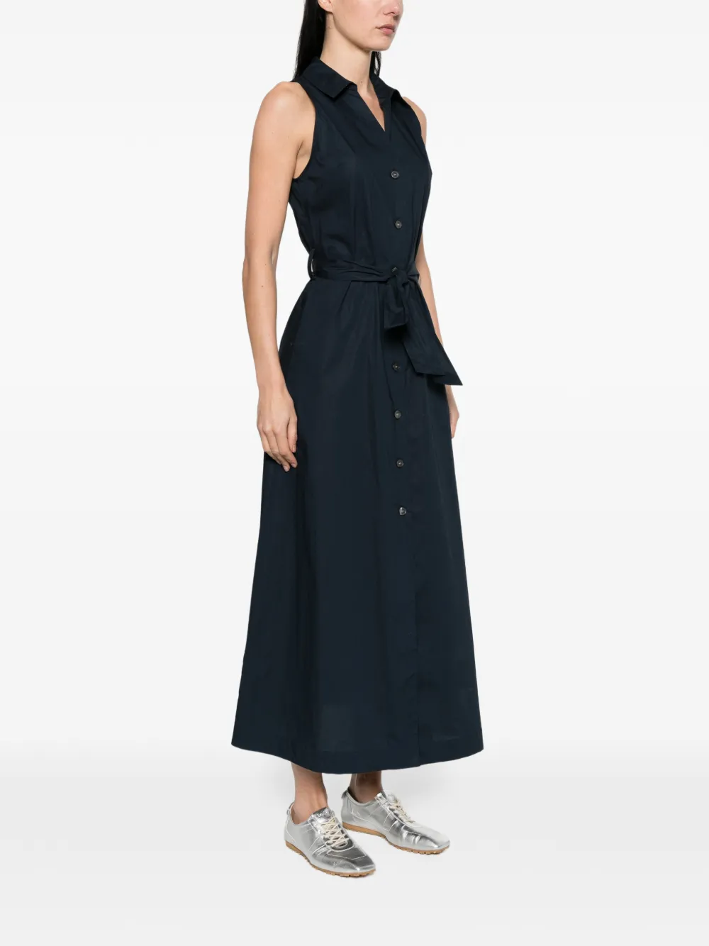  Woolrich Buttoned Belted Midi Shirt Dress - Blue 