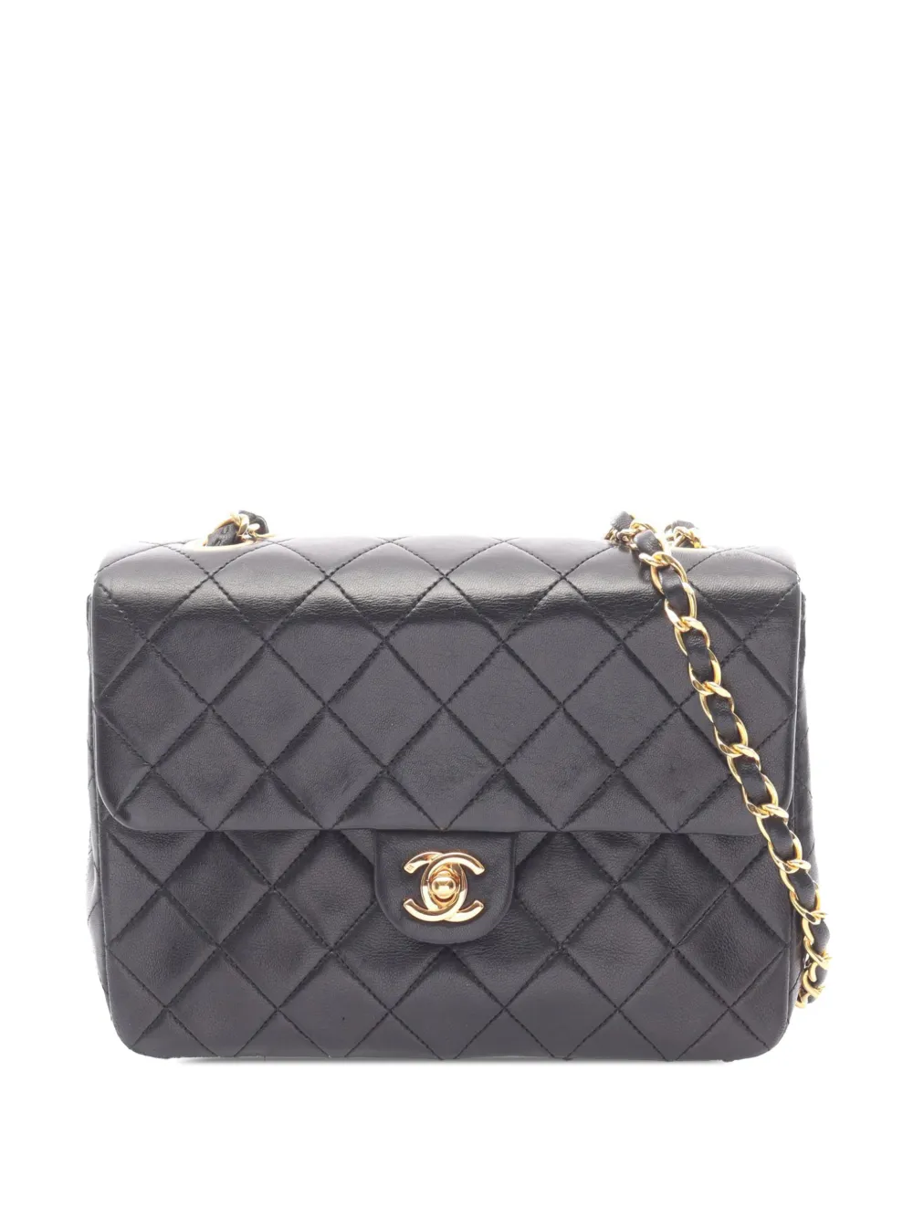 Pre-owned Chanel 1989-1991 Mini Square Classi Lambskin Single Flap Crossbody Bag In Black