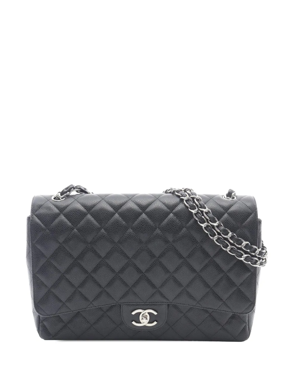 Pre-owned Chanel 2011 Maxi Classic Caviar Double Flap Shoulder Bag In Black