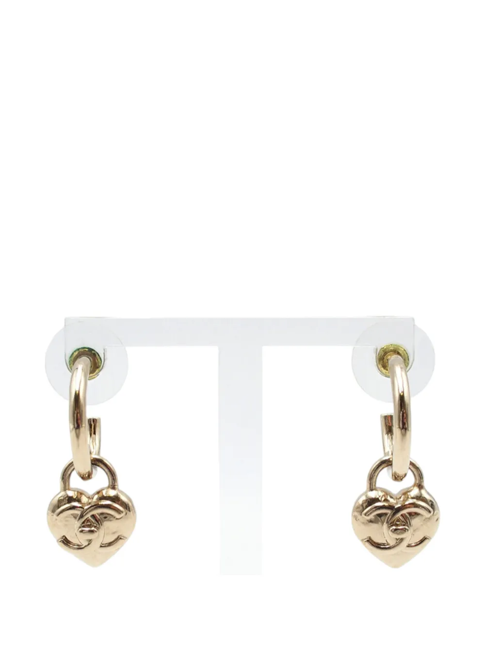 CHANEL Pre-Owned 2022 CC Gold Plated Turnlock Heart Hoop Push Back Earrings costume earrings - Oro