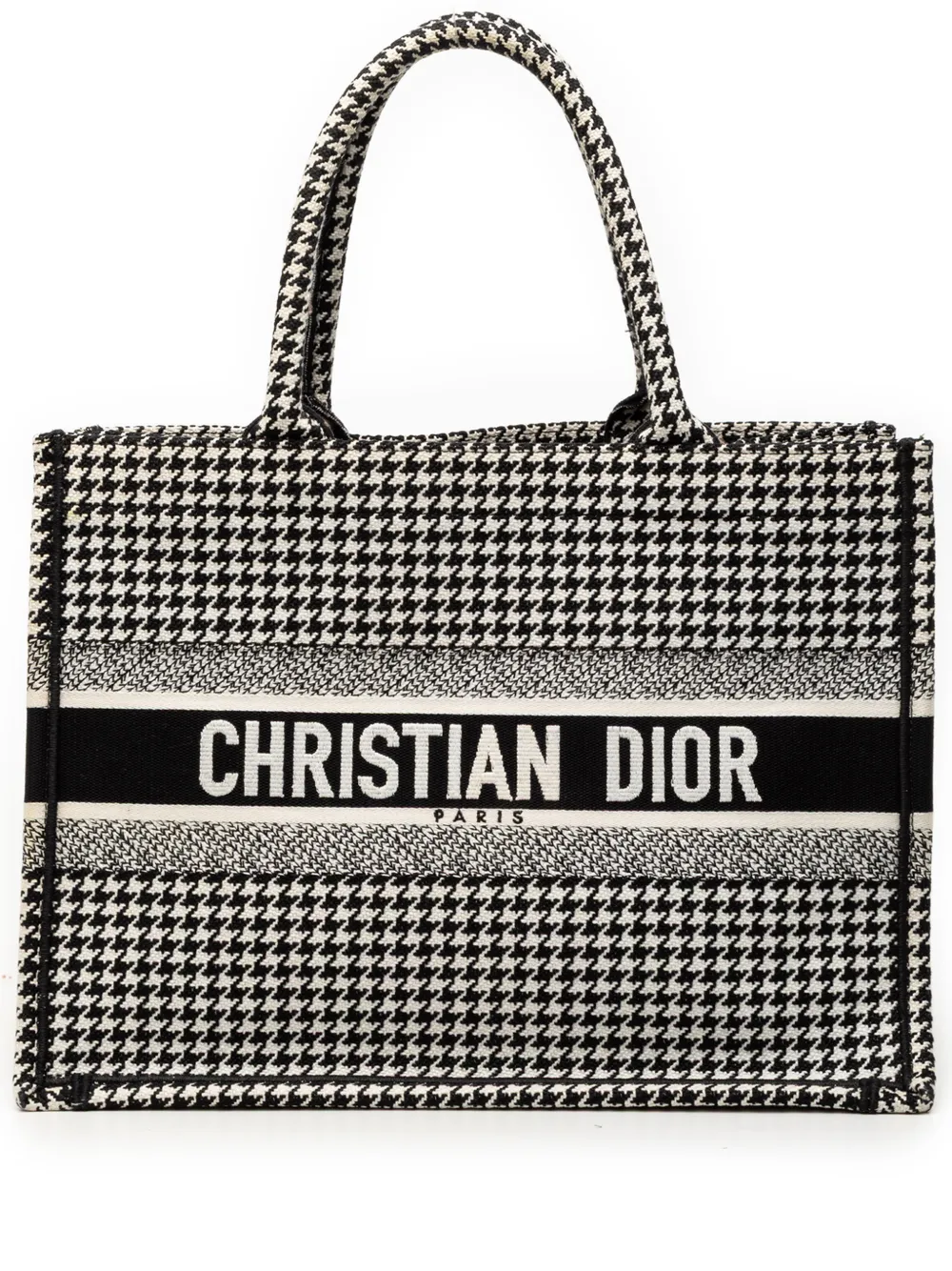 Christian Dior Pre-Owned 2019 Medium Canvas Houndstooth Embroidered Book tote bag - Schwarz