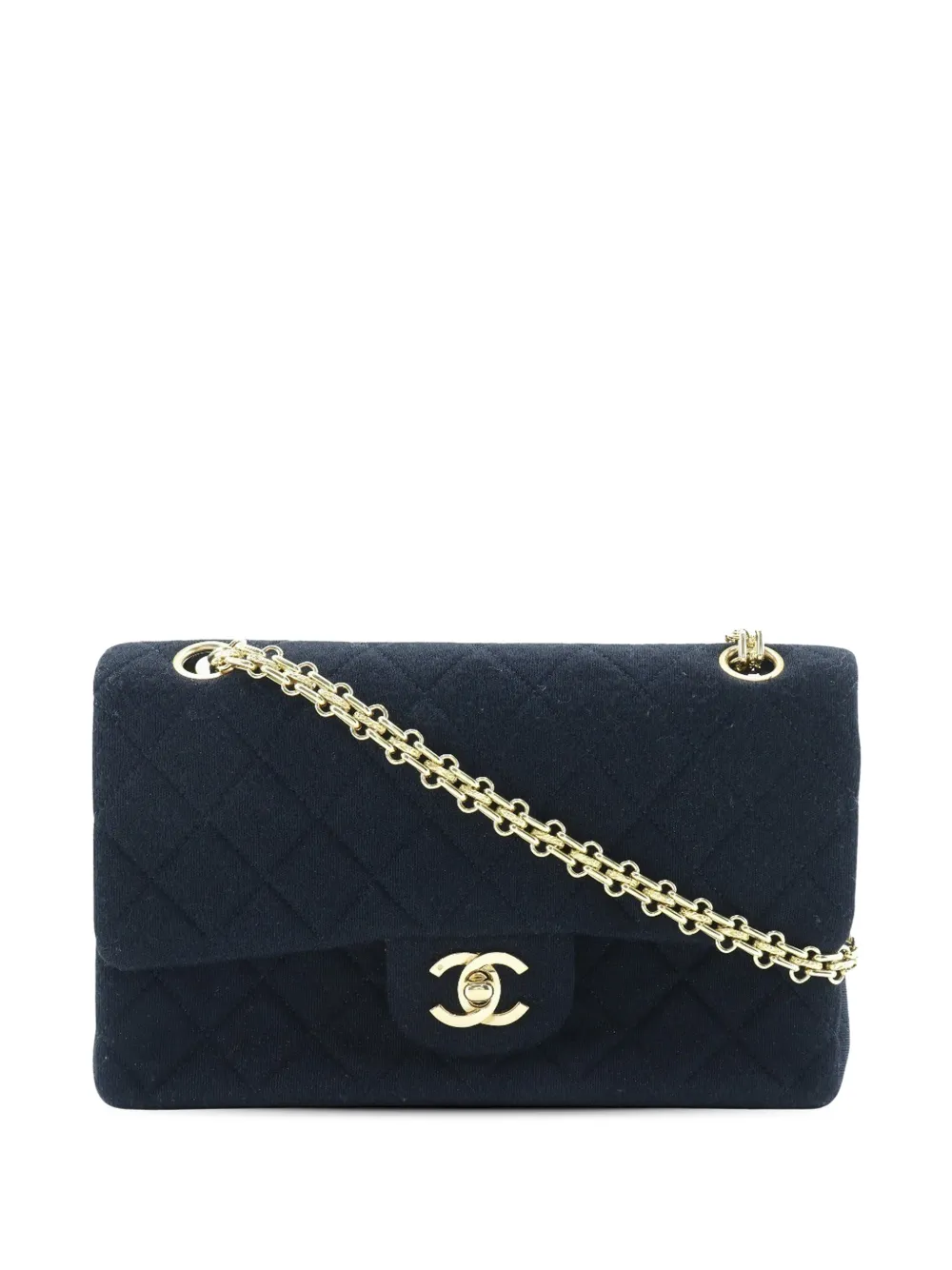 Pre-owned Chanel 1986-1988 Small Classic Jersey Chain Double Flap Shoulder Bag In Black