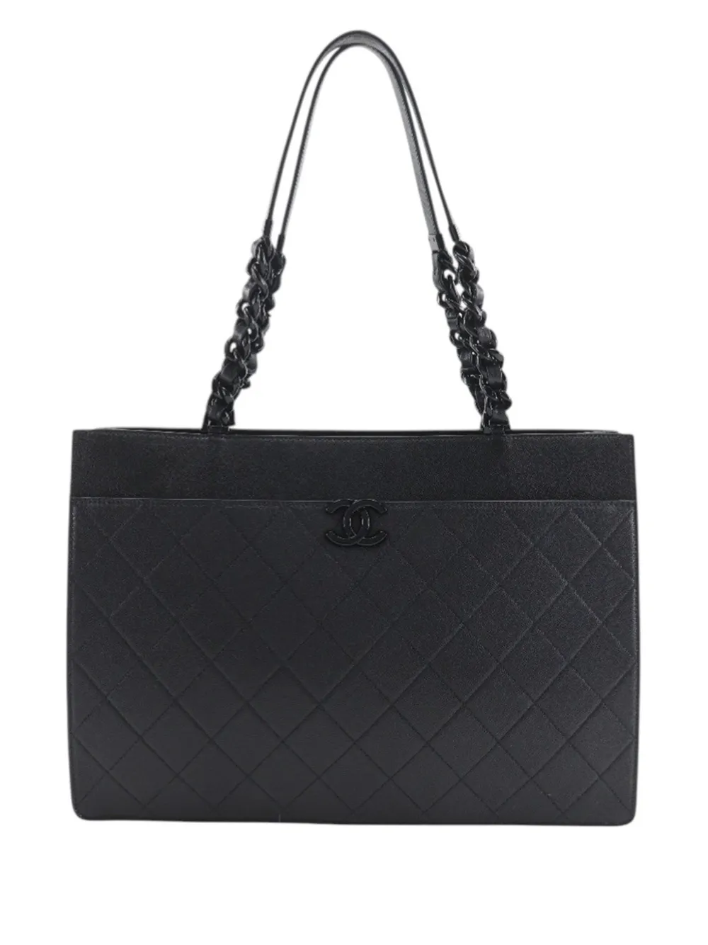Pre-owned Chanel 2020 Large Quilted Caviar My Everything Shopping Tote Bag In Black