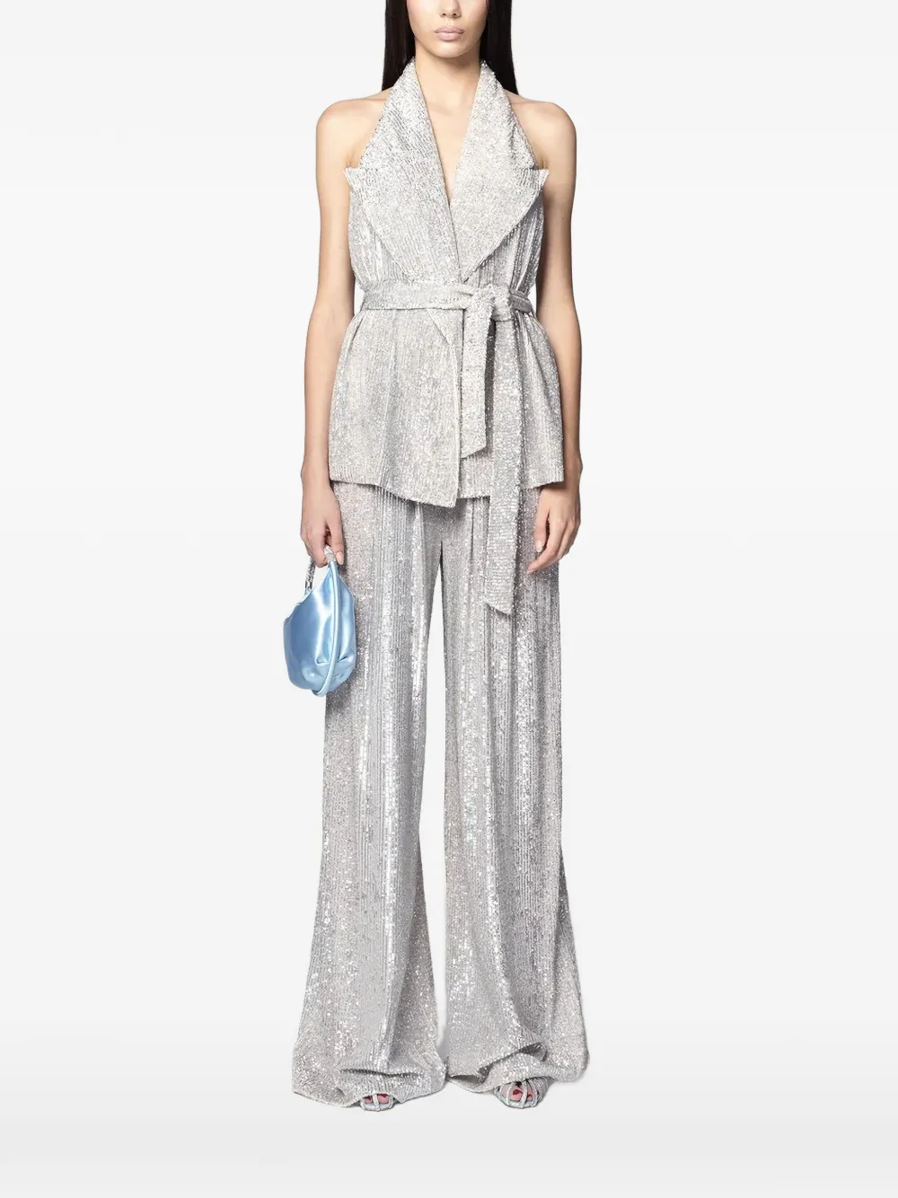 TWENTY FOURHAITCH Arizona sequin-embellished belted vest - Argento