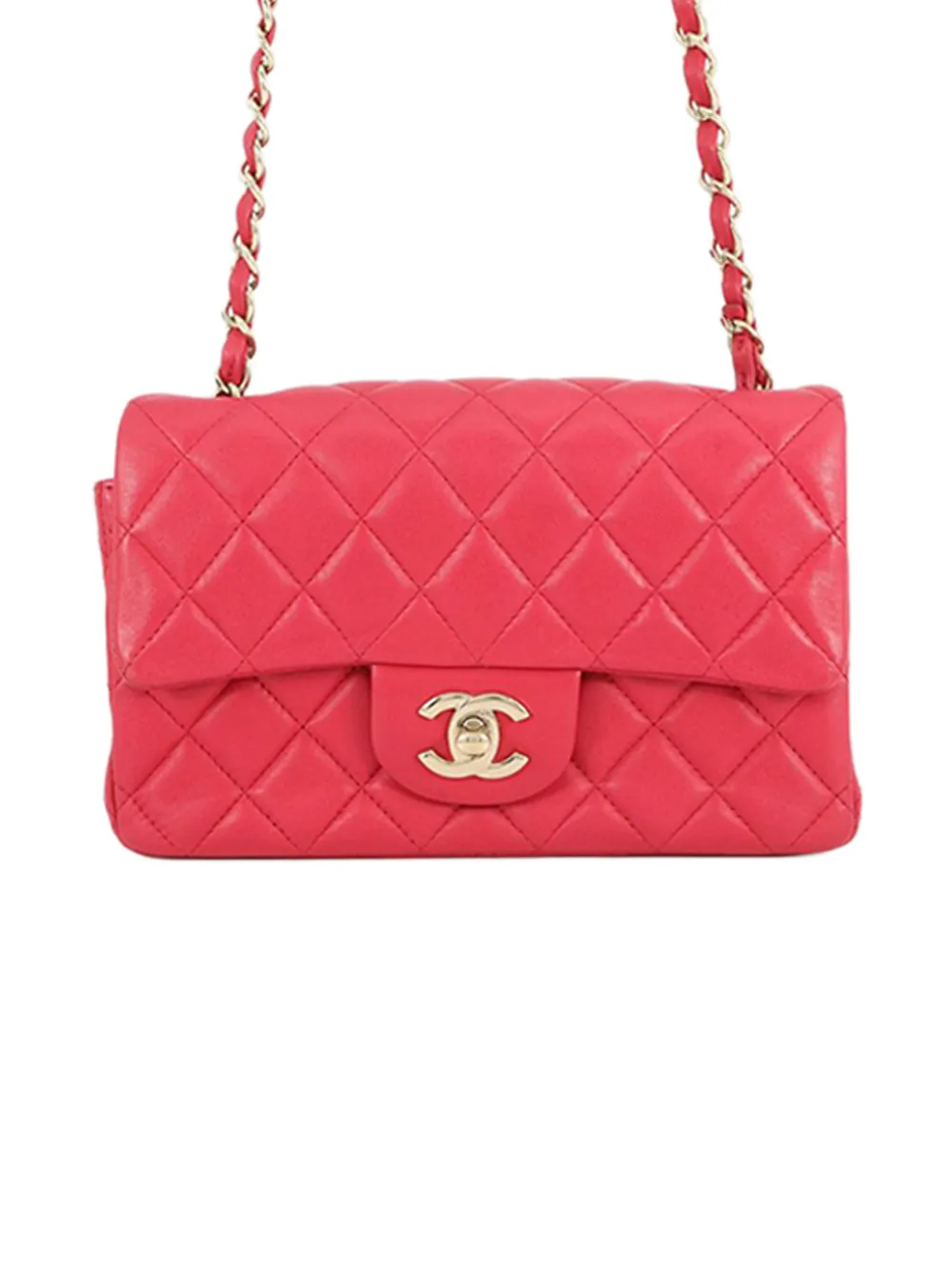 Pre-owned Chanel 2015-2016 Mini Rectangular Classic Lambskin Single Flap Crossbody Bag In Pink