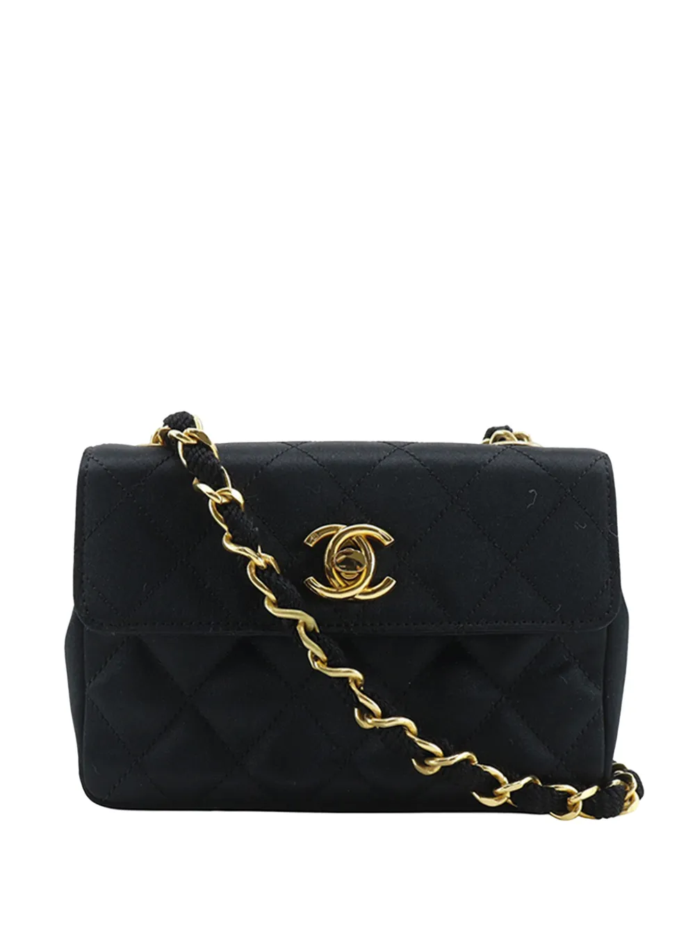 Pre-owned Chanel 1986-1988 Mini Cc Quilted Satin Chain Flap Crossbody Bag In Black