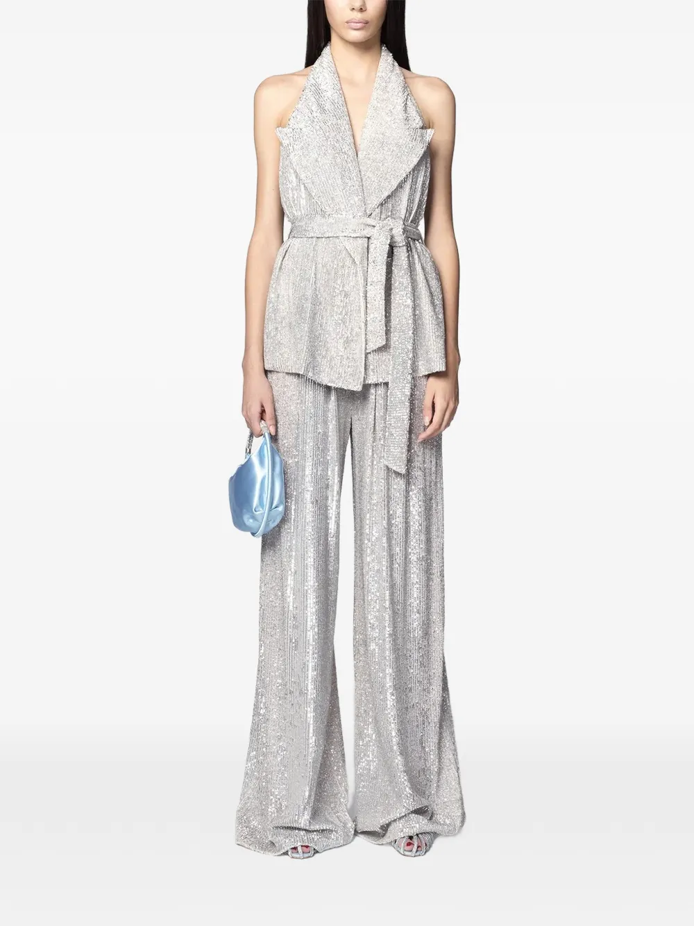 TWENTY FOURHAITCH Arizona sequinned palazzo pants - Argento