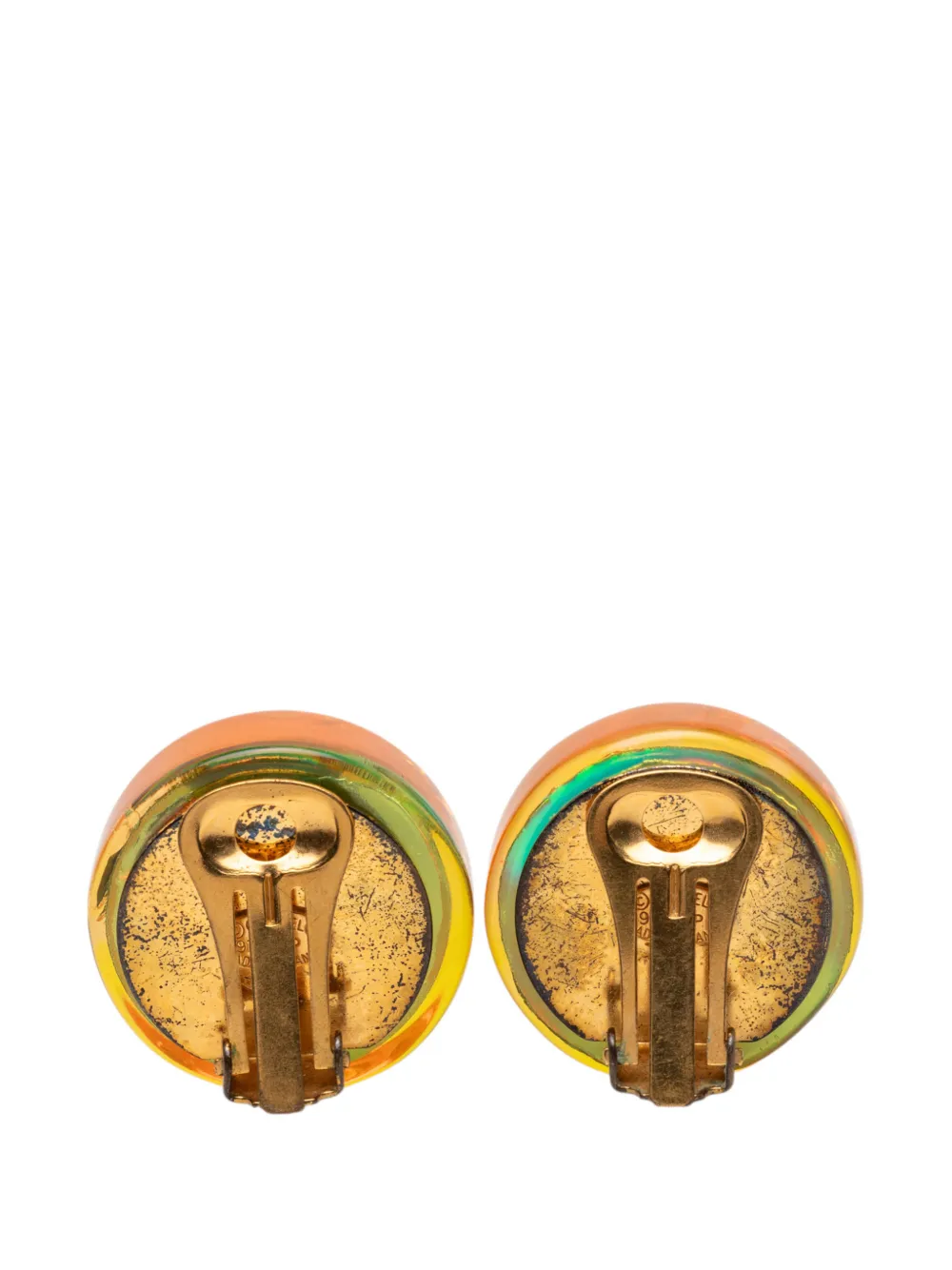 1997 Gold Plated Resin Cc Camellia Button Clip On Earrings Costume Earrings