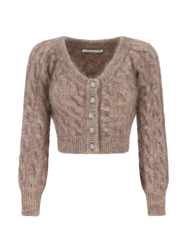 Alessandra Rich Sequin Cable-knit Cardigan in Neutrals