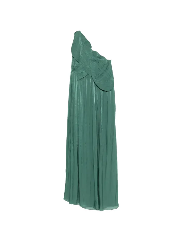 Costarellos One-shoulder Pleated Dress in Green