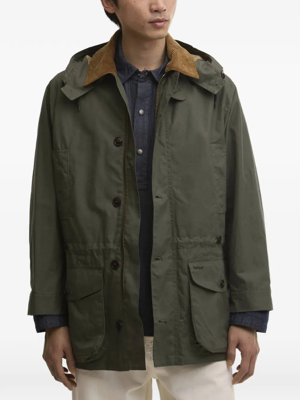 Barbour Endurance jack met capuchon en ribfluwelen afwerking Groen