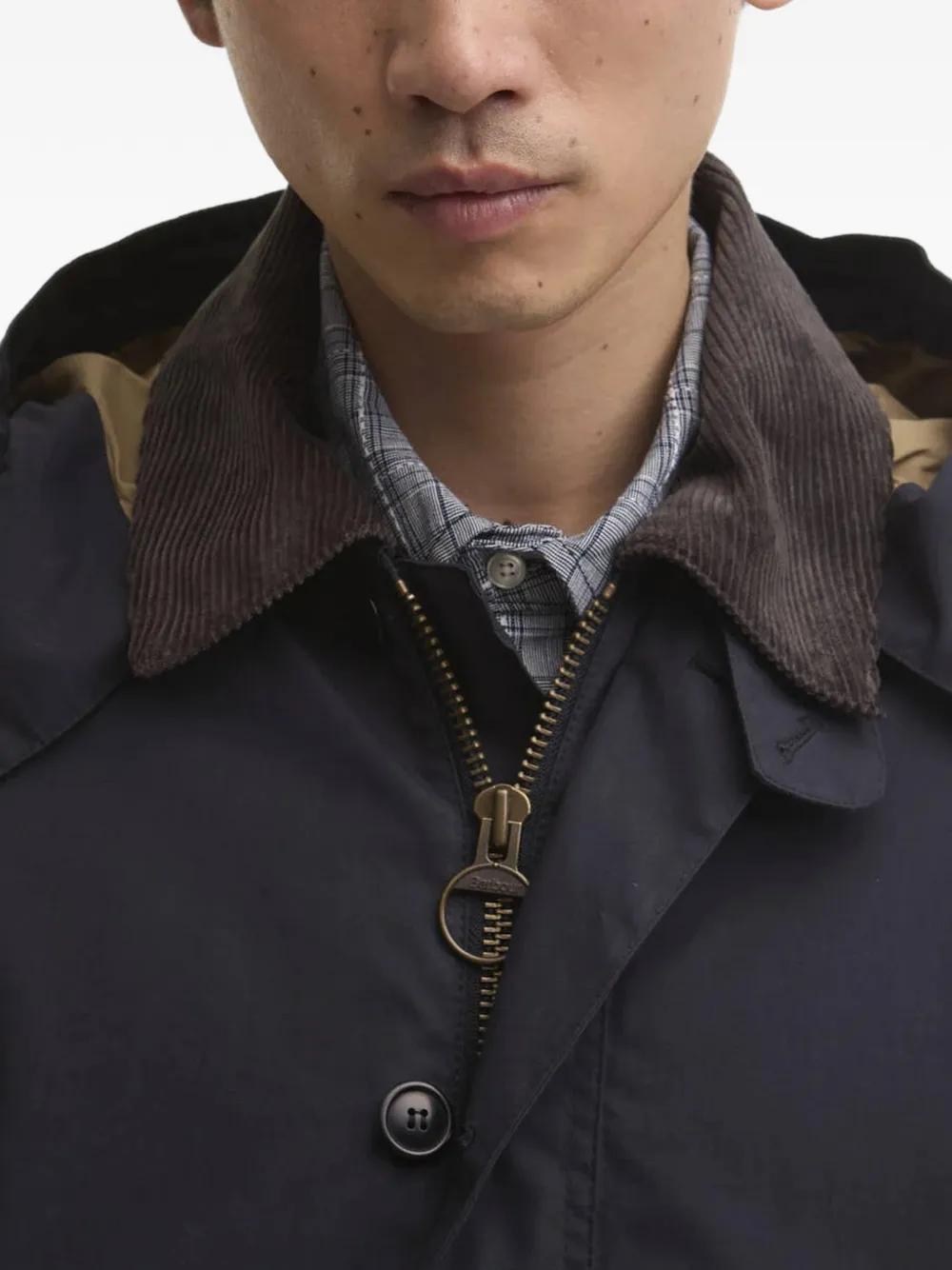 Barbour Ventile jack met capuchon en ribfluwelen kraag Blauw