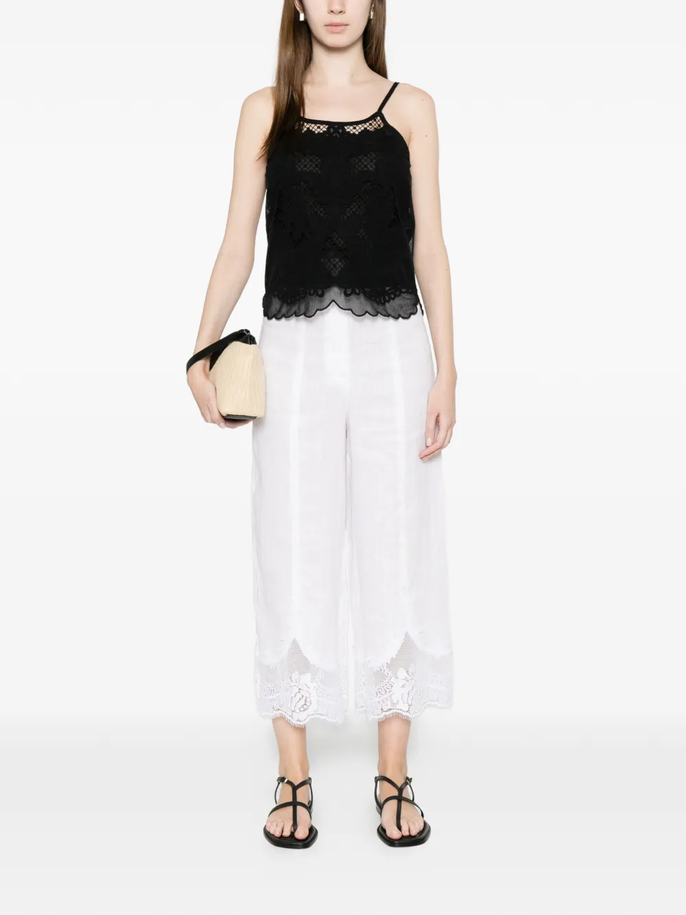 TWINSET Linnen cropped broek met kant Wit