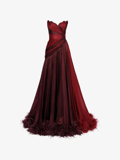 Iris Serban robe-bustier longue Giselle à plumes