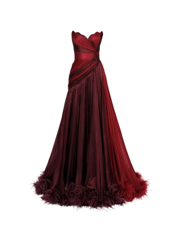 iris serban red dress Iris Serban Giselle Feather Strapless Maxi Dress | Red
