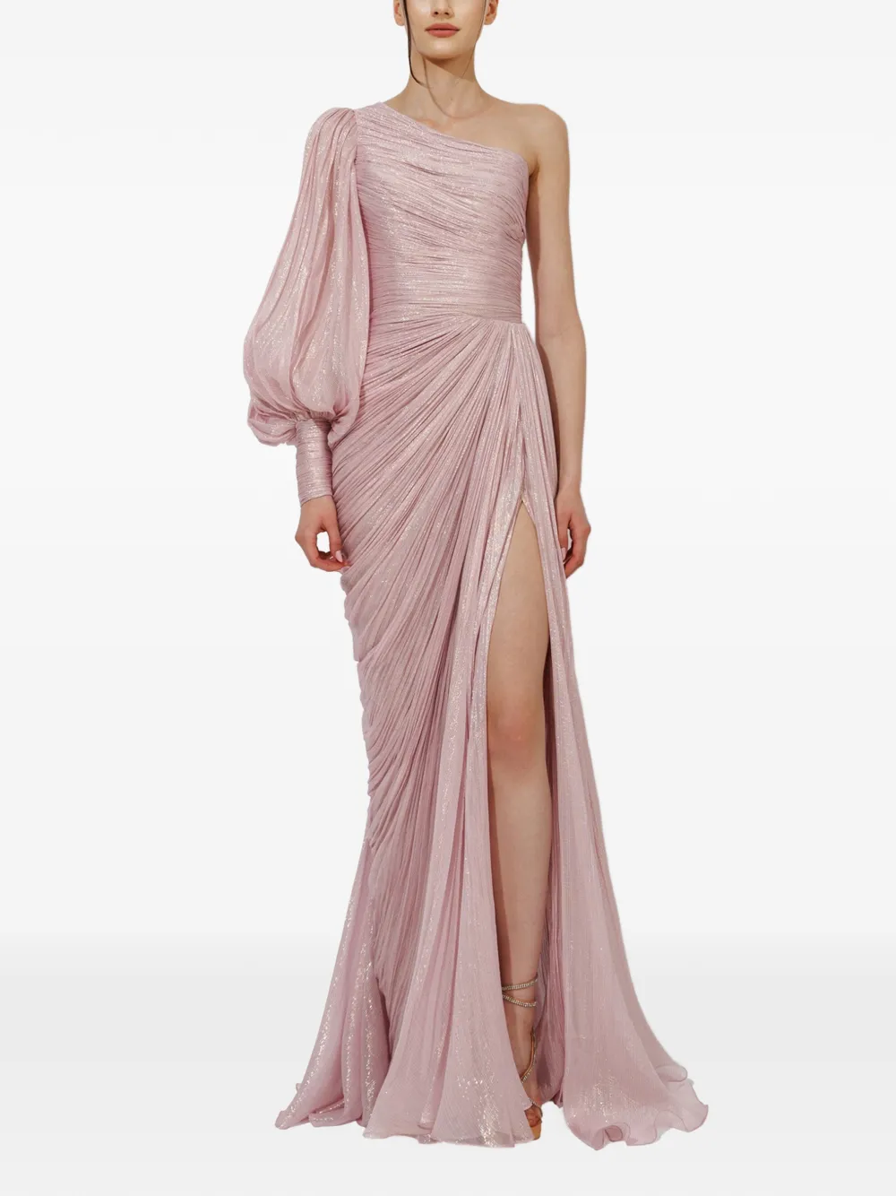 Iris Serban Serafine asymmetrische metallic maxi-jurk Roze
