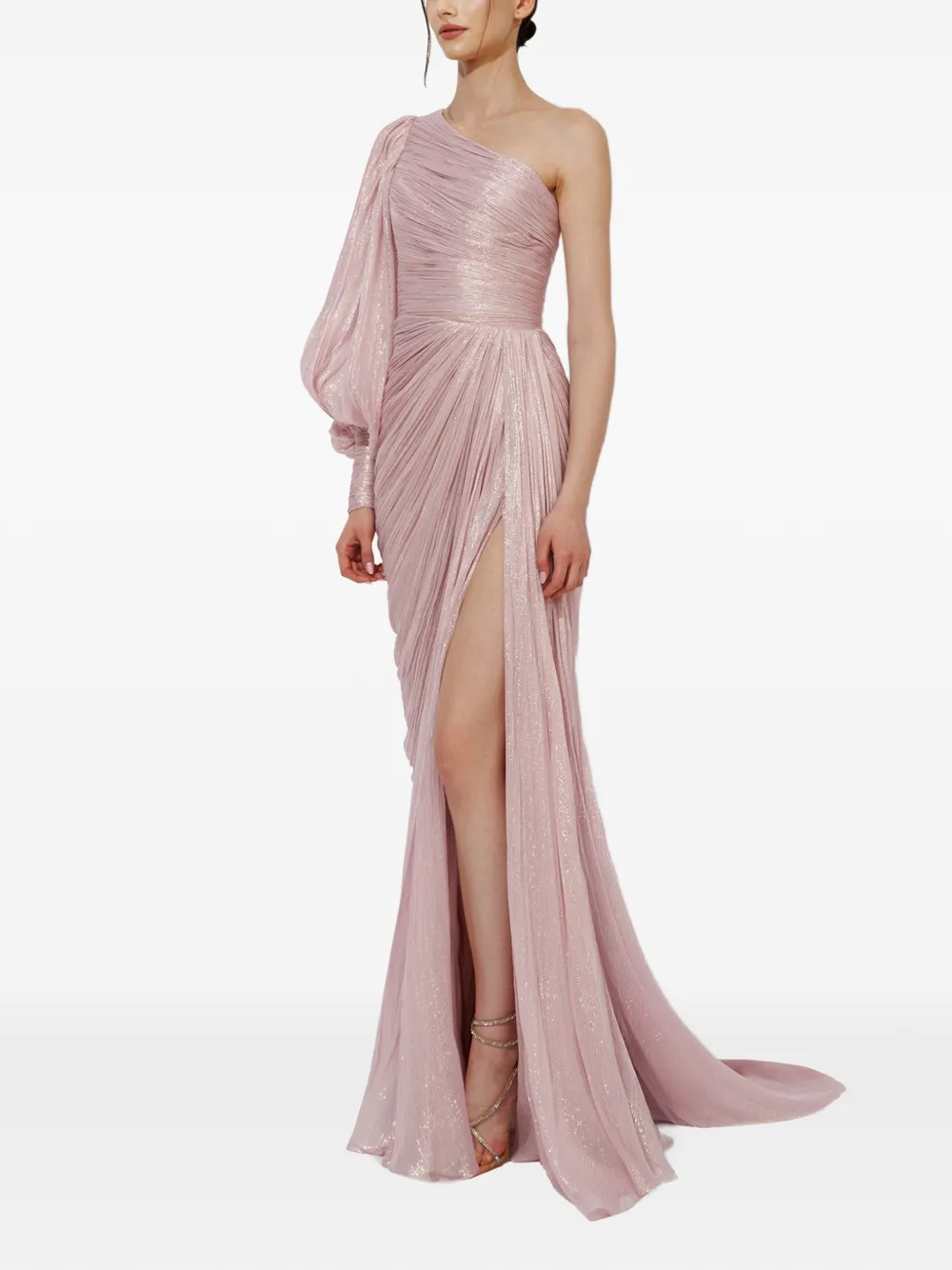 Iris Serban Serafine asymmetrische metallic maxi-jurk Roze
