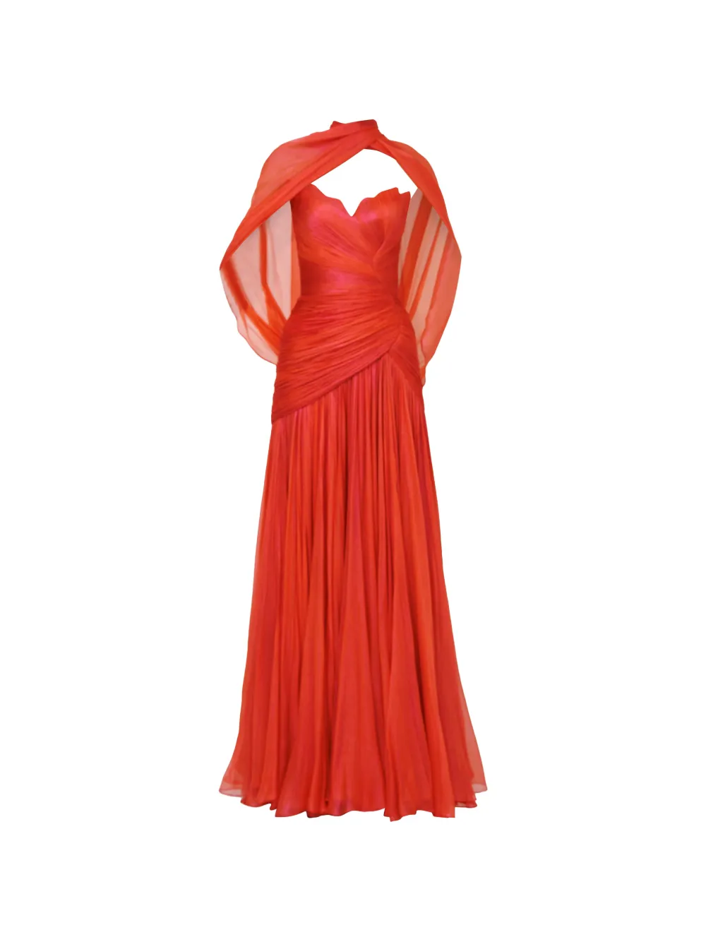 Iris Serban Petal Draped Gown Maxi Dress In Red
