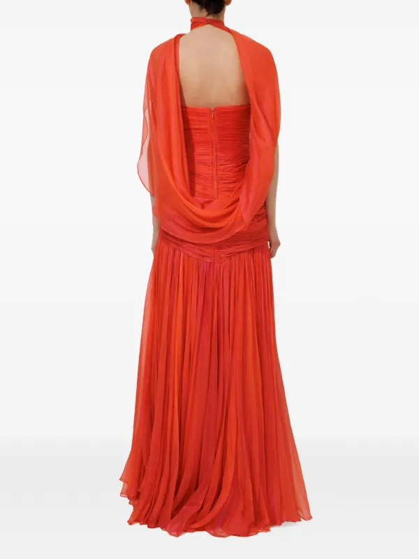 iris serban red dress Clarice Asymmetric-sleeve Draped Maxi Dress