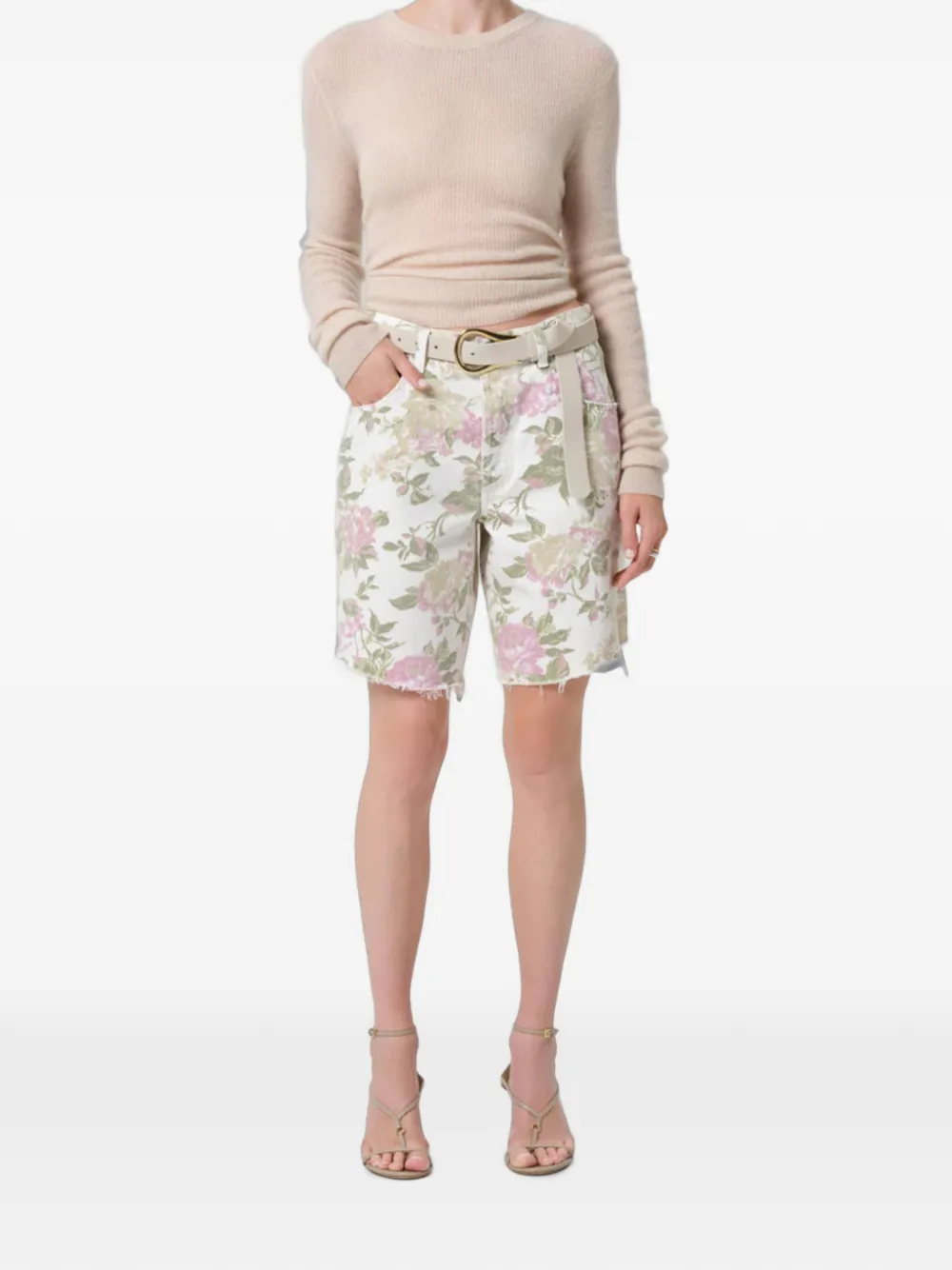 Citizen Of Humanity Citizens Of Humanity Ayla High Waist Raw Hem Cutoff Denim Bermuda Shorts In Multi