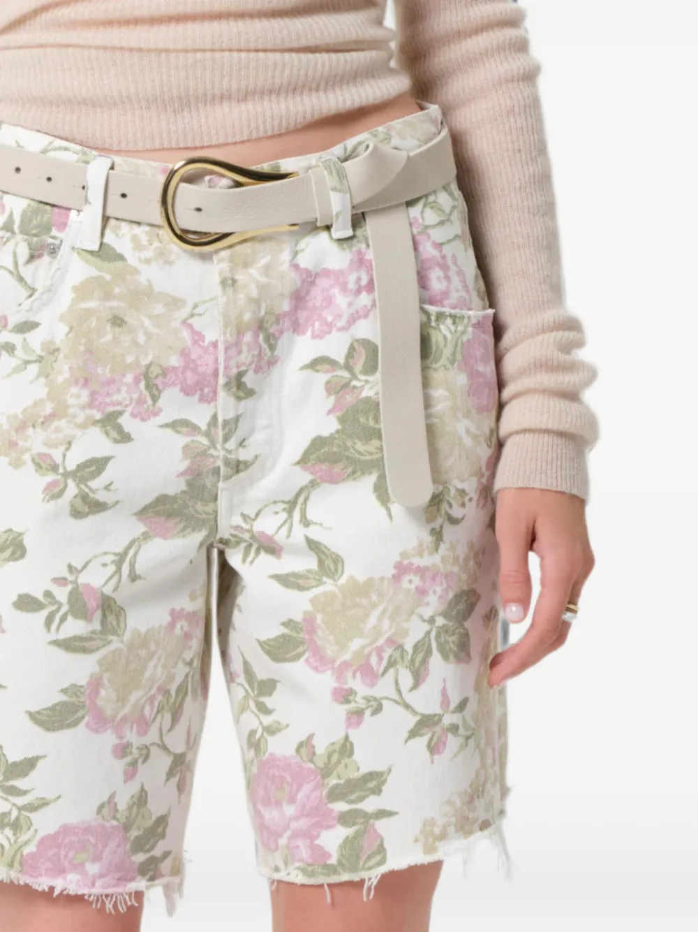 Citizen Of Humanity Citizens Of Humanity Ayla High Waist Raw Hem Cutoff Denim Bermuda Shorts In Multi