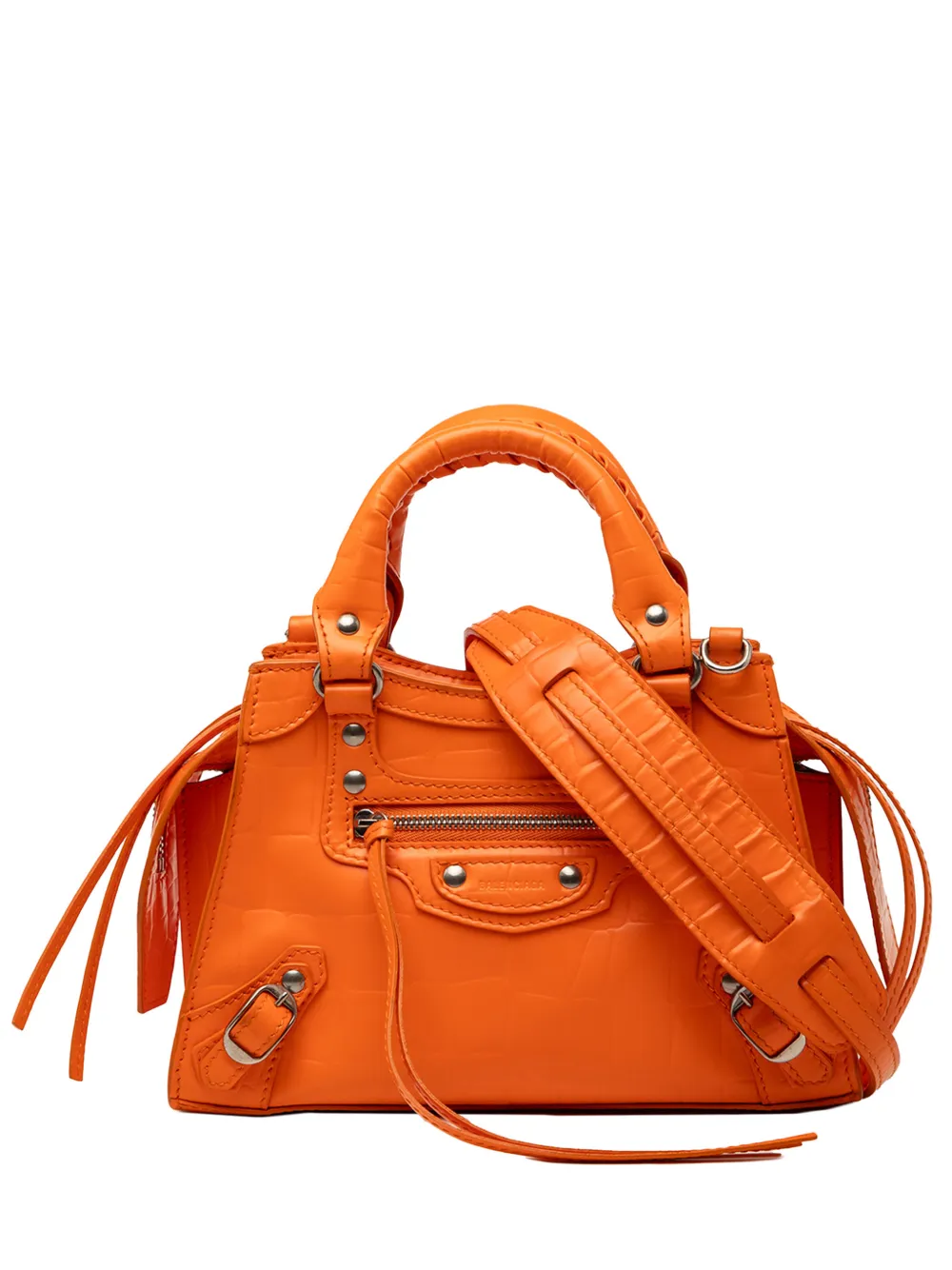Balenciaga Pre-Owned 2020 Mini Croc Embossed Calfskin Neo Classic City satchel - Arancione