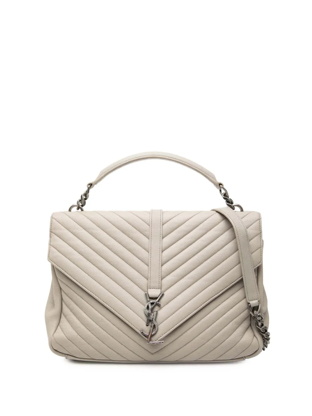 Saint Laurent Pre-Owned 2016 Large Chevron Sheepskin Monogram College satchel - Grigio