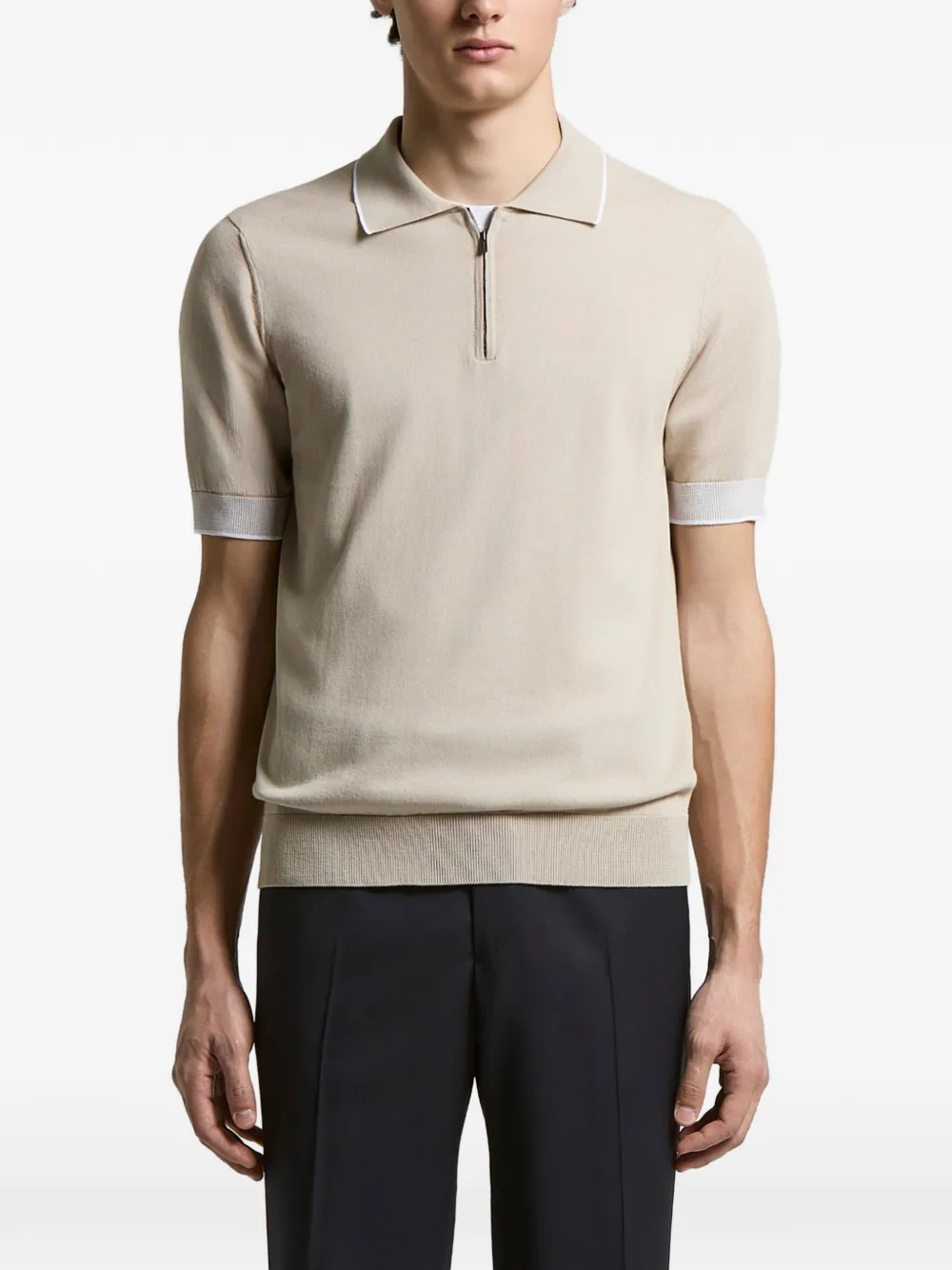 Peserico zip short-sleeve polo - Toni neutri