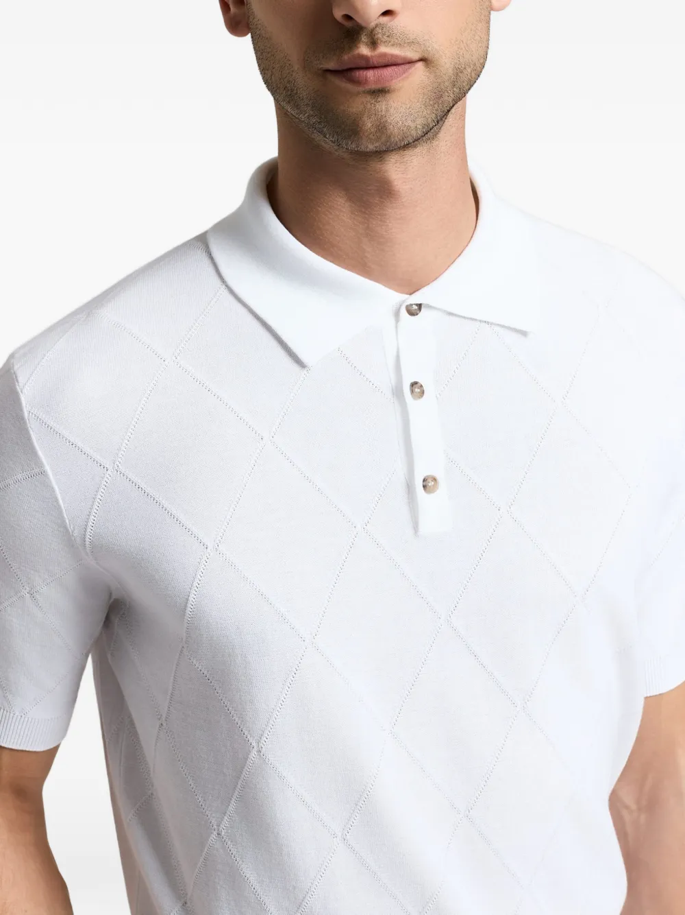 Peserico Poloshirt met argyle patroon en korte mouwen Wit