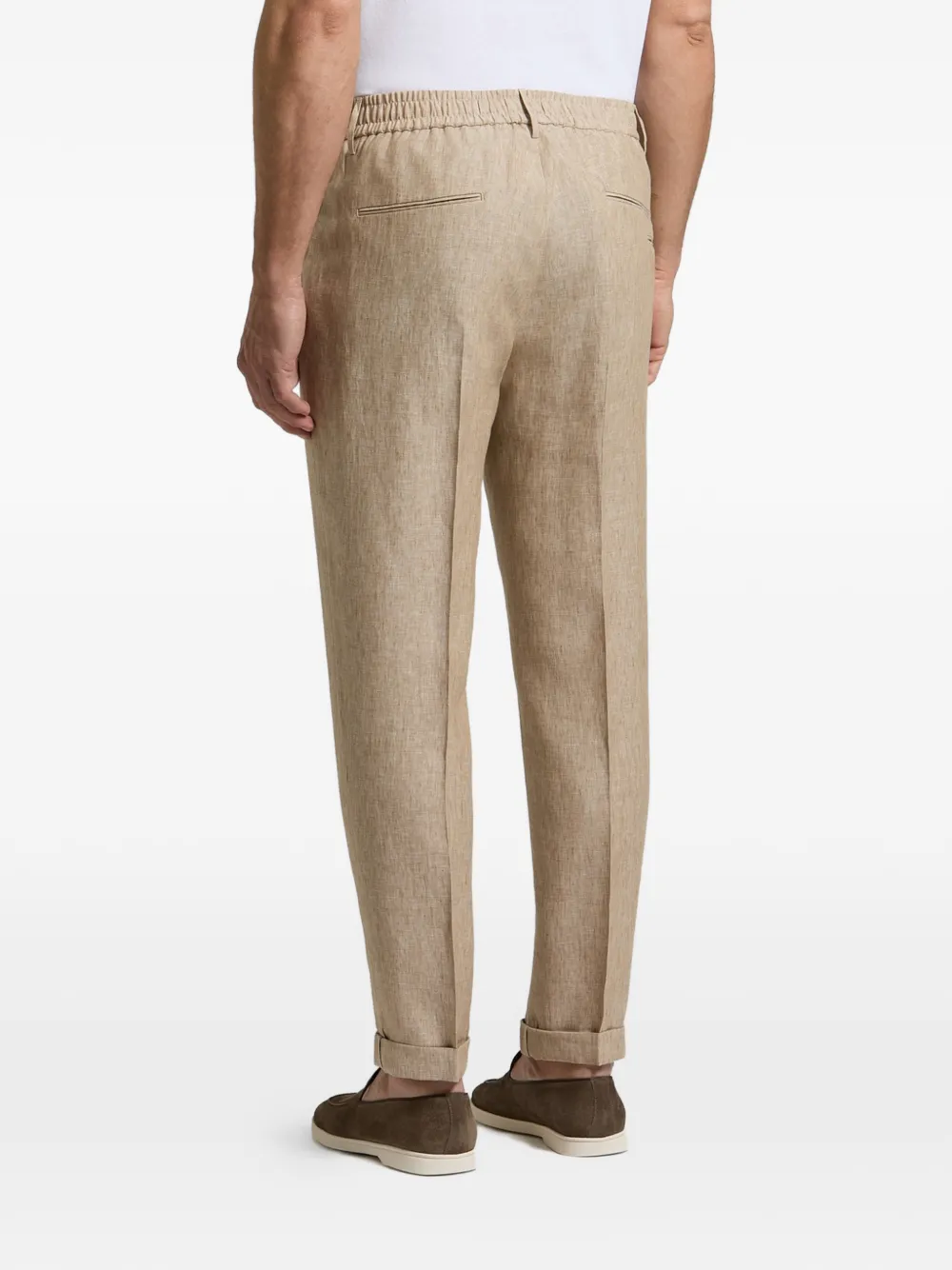 Peserico Broek met elastische tailleband en omgeslagen pijpen Beige