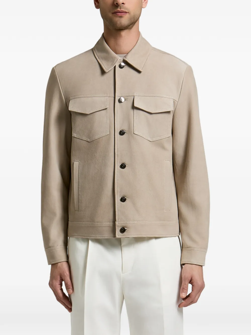 Peserico suede-effect flap-pocket jacket