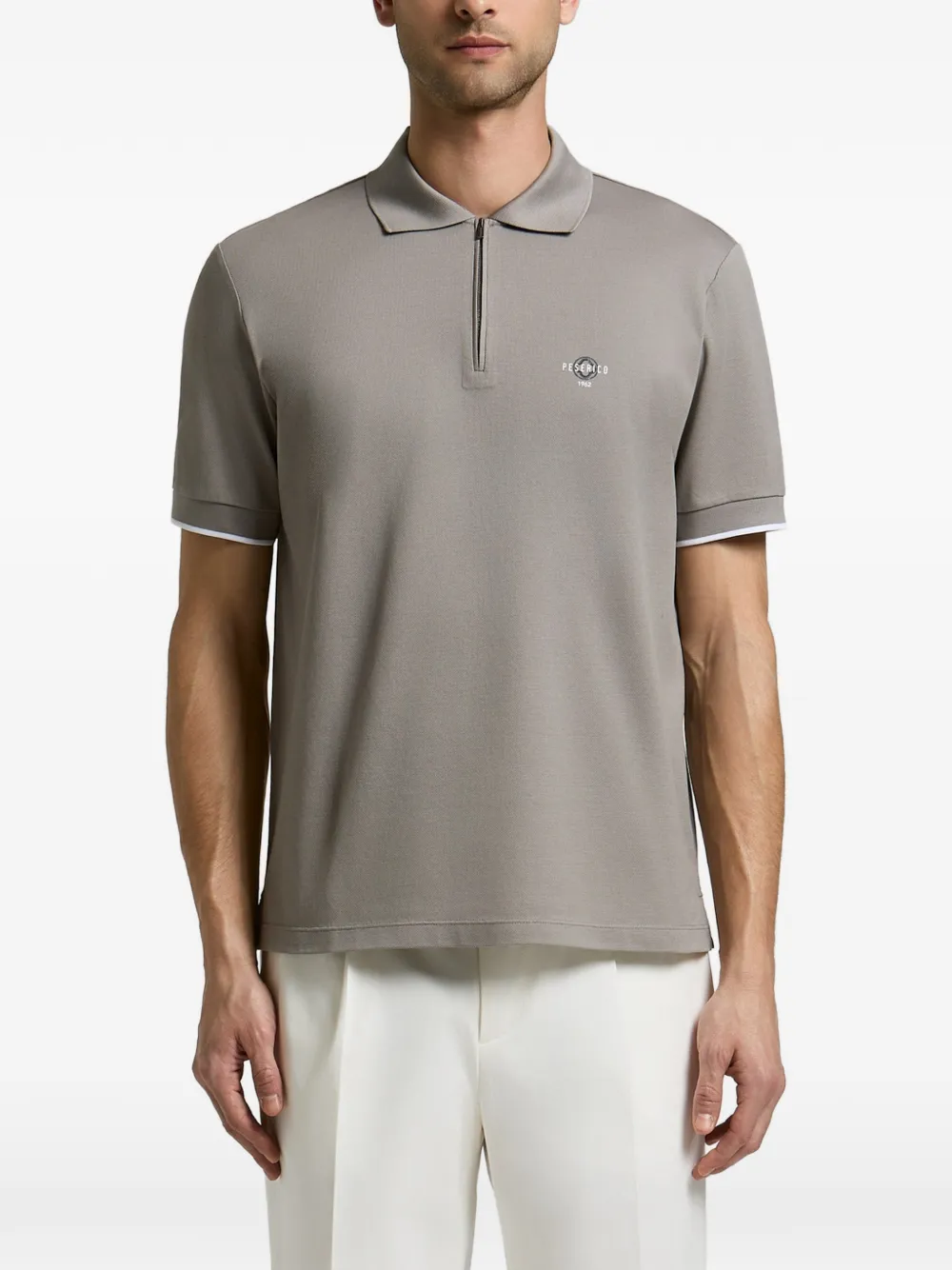 Peserico Piquet logo-print zip-fastening polo shirt - Grigio