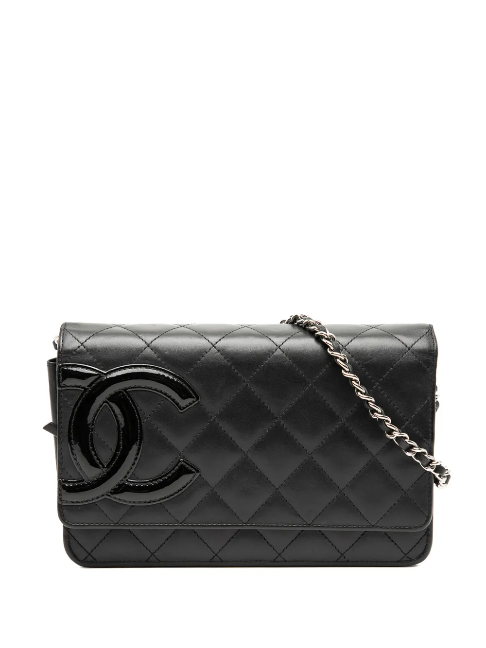Pre-owned Chanel 2012 Lambskin Cambon Ligne Wallet On Chain Crossbody Bag In Black