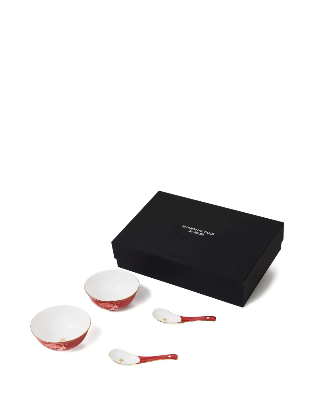 Shanghai Tang x Jacky Tsai red dragon print bone China bowl & spoon (set of two) - Rosso