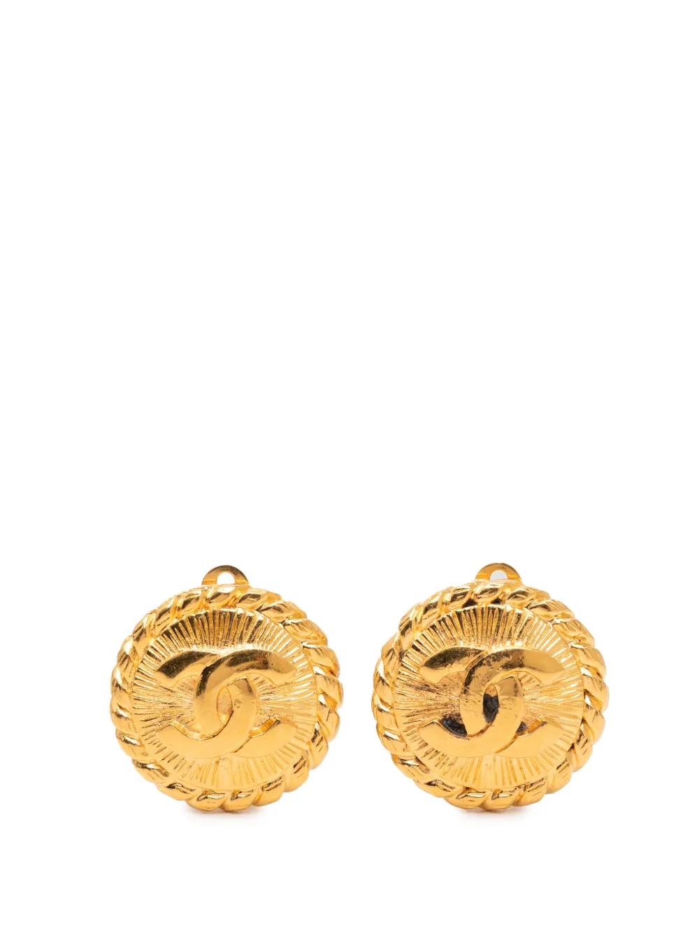 CHANEL Pre-Owned 1980-1990 Gold Plated CC Round Clip On Earrings costume earrings - Oro