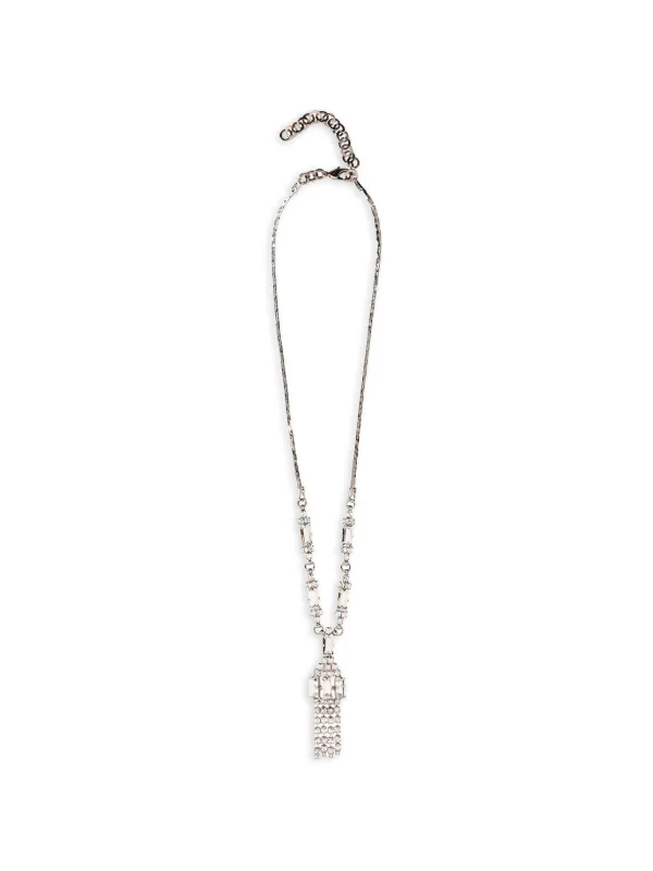 Alessandra Rich Crystal Fringes Necklace in Silver