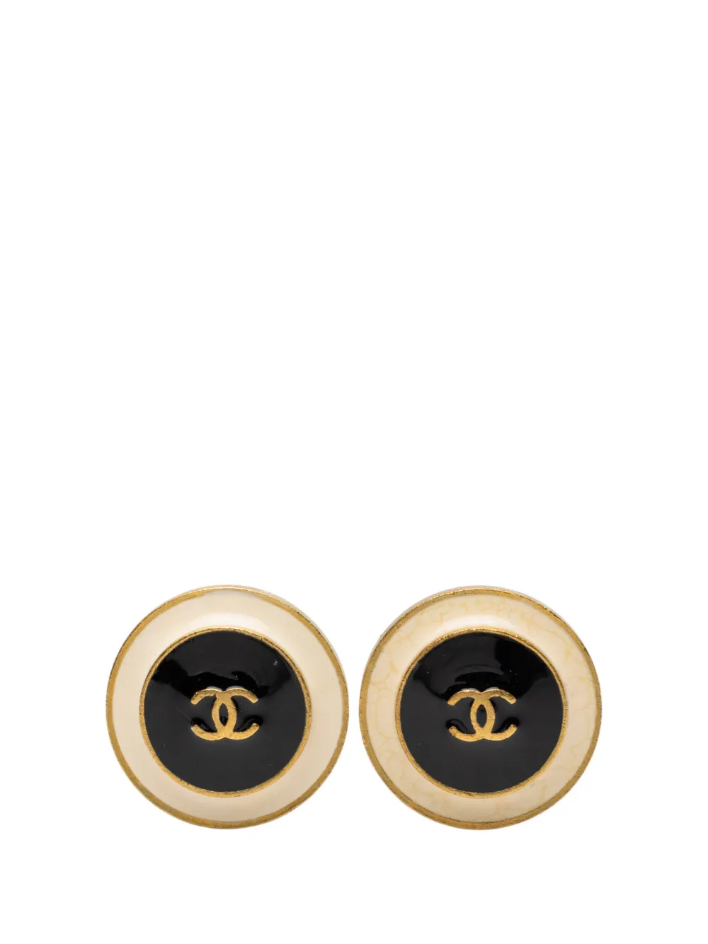 CHANEL Pre-Owned 1995 CC Gold Plated and Enamel Round Button Clip On Earrings costume earrings - Nero