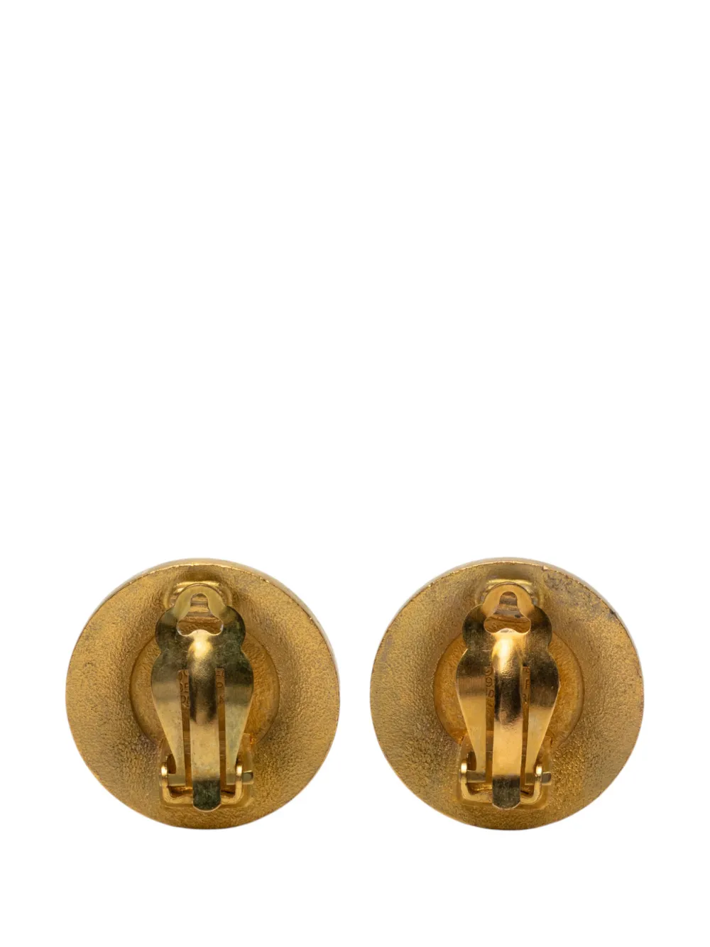  Chanel Pre-owned 1995 Cc Gold Plated And Enamel Round Button Clip On Earrings Costume Earrings - Black 