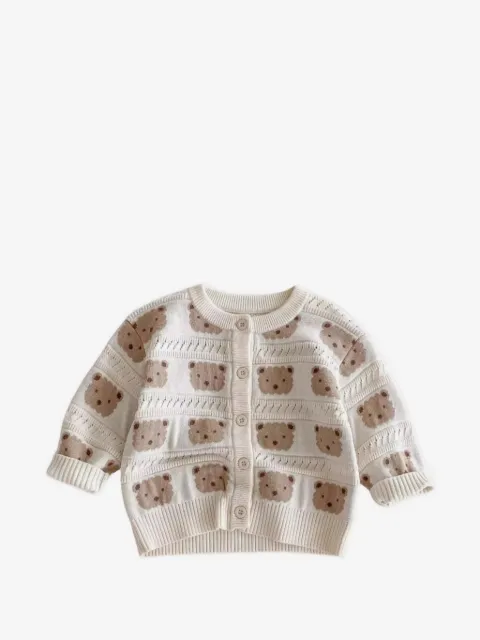 Cozy Crew Club bear-patterned cardigan