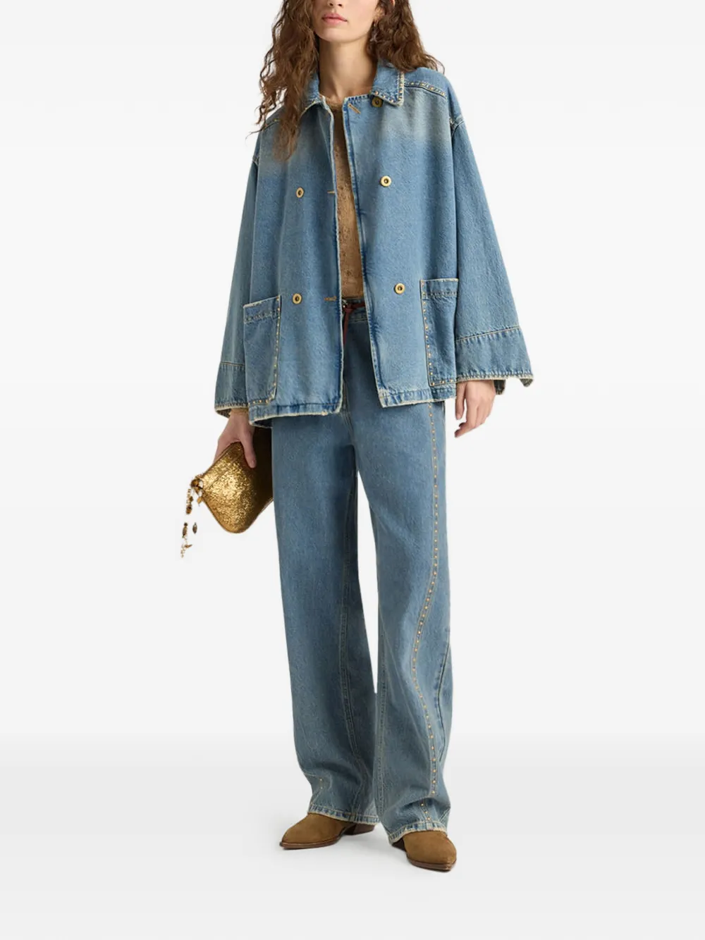  Momoni Stud-embellished Double-breasted Jacket - Blue 