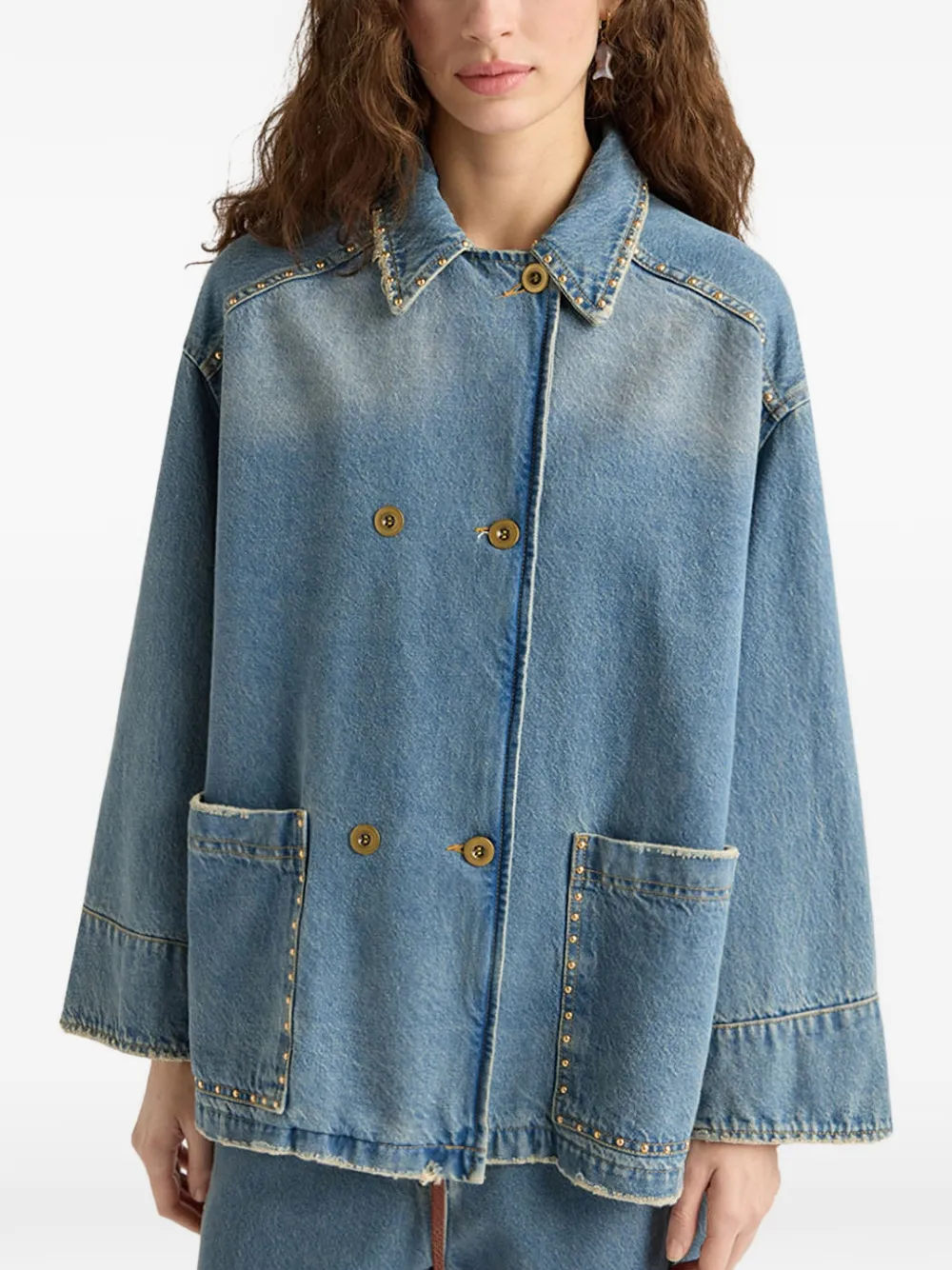  Momoni Stud-embellished Double-breasted Jacket - Blue 