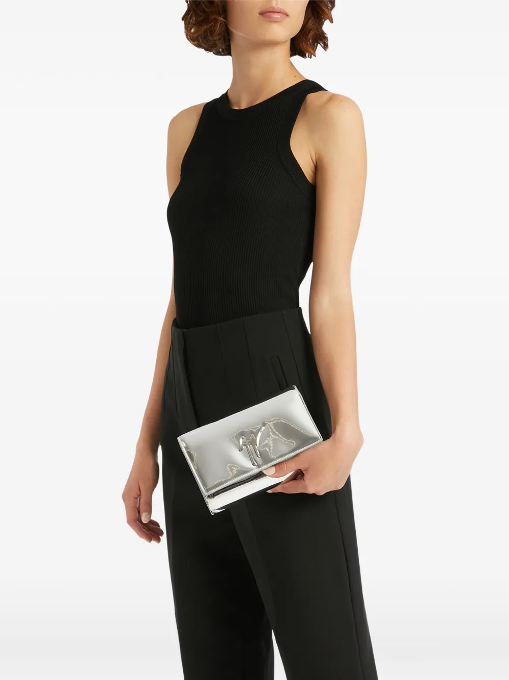  Giuseppe Zanotti Signature Chain Clutch Bag - Silver 