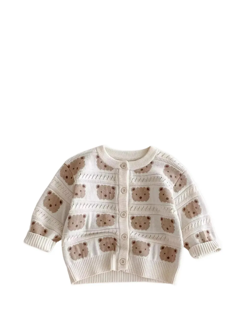 Cozy Crew Club bear-patterned cardigan - Neutrals