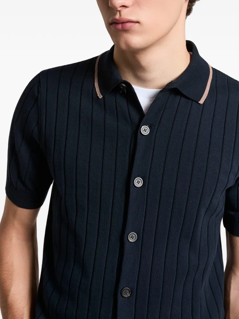  Peserico Ribbed-collared T-shirt - Blue 