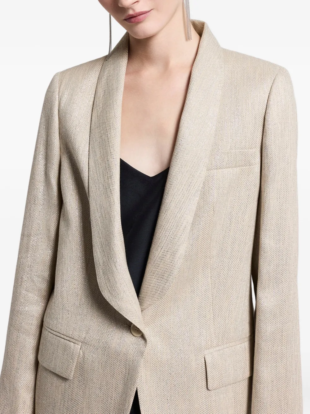 Peserico Jack met visgraatpatroon en sjaalrevers Beige