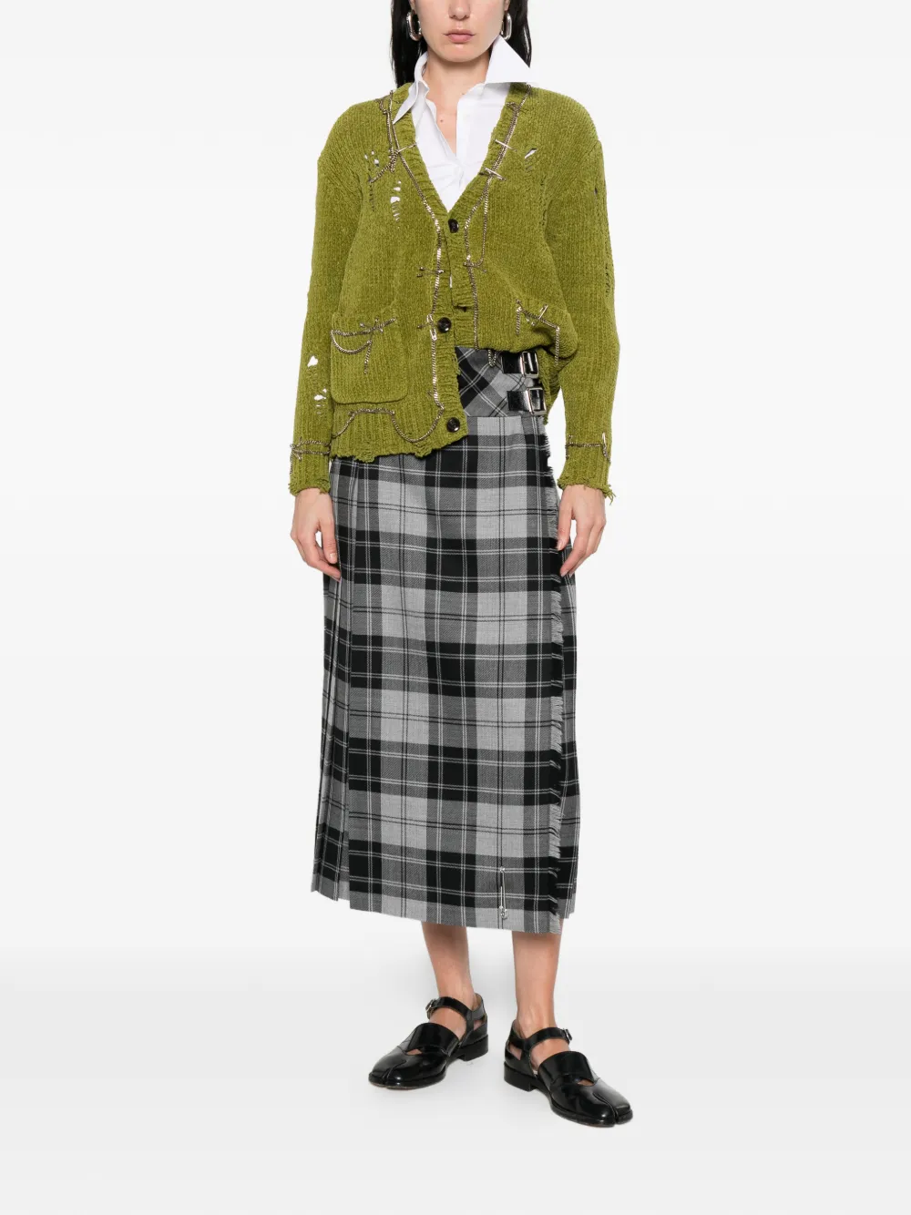  Le Kilt Buckle Plaid Midi Skirt - Grey 