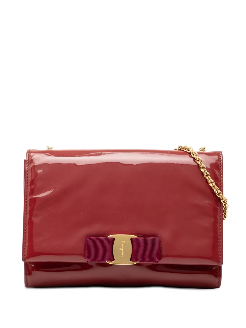 Ferragamo Pre-Owned 2010-2025 Patent Vara Bow Chain crossbody bag - Rosso