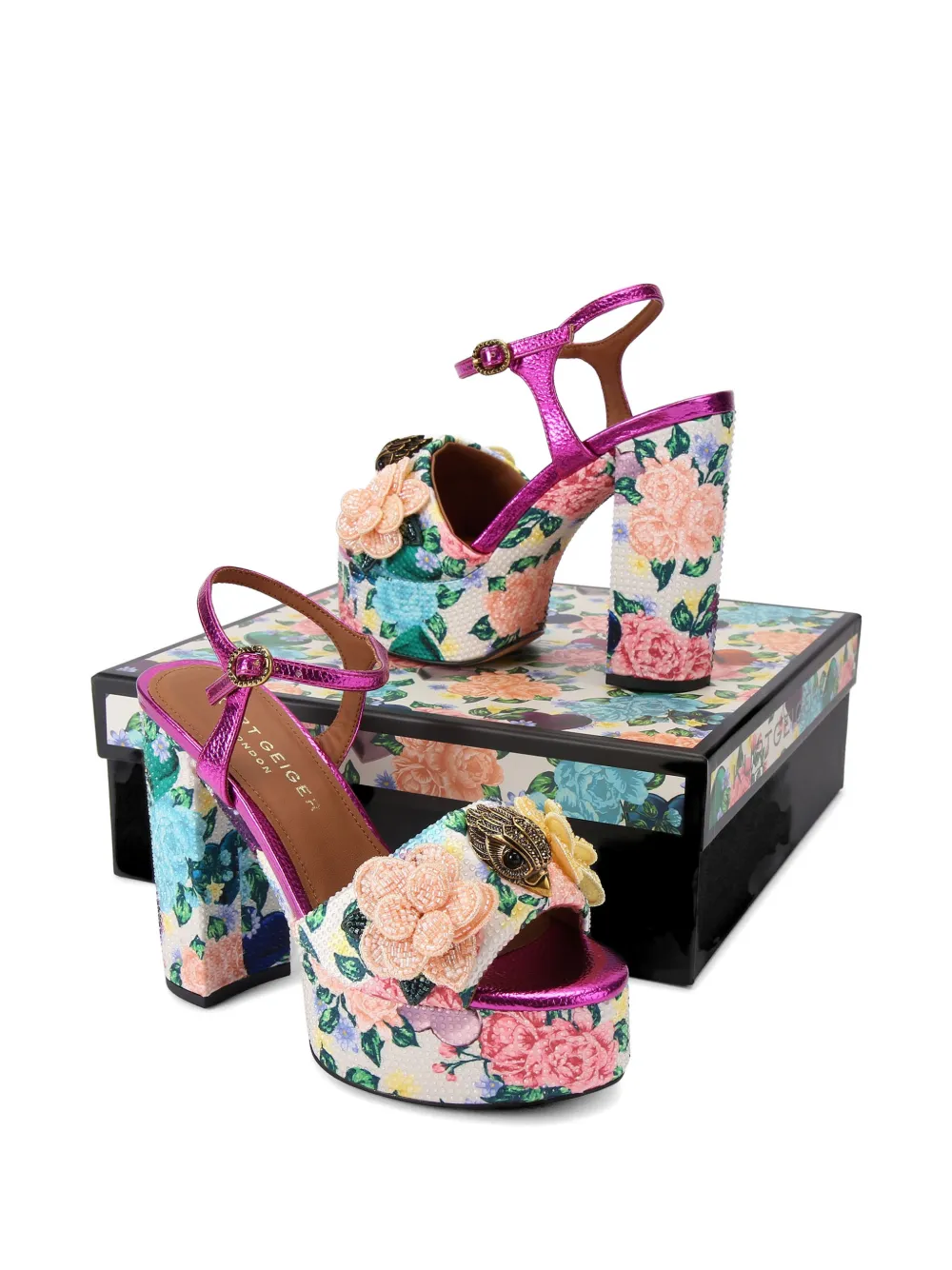 Kurt Geiger London Kensington sandalen met plateauzool en bloem-verfraaiing Roze