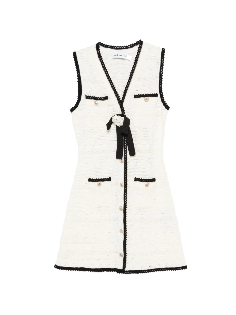 Self-Portrait bow-detail mini dress - Bianco
